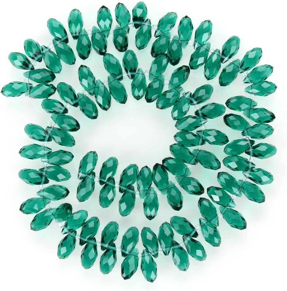 200pcs Czech 12mm Faceted Teardrop Briolette Crystal Glass Loose Beads Pendant Drop Spacer Bulk Emerald Green for DIY Jewelry Making CCT2-24