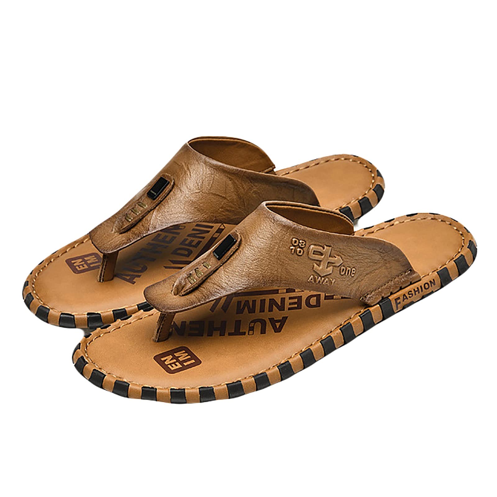 G&F Spiaggia Infradito Uomo Estate Pelle Punta Clip Sandali All'aperto Anti Scivolo Pantofole Piatte (Color : Khaki, Size : 40)