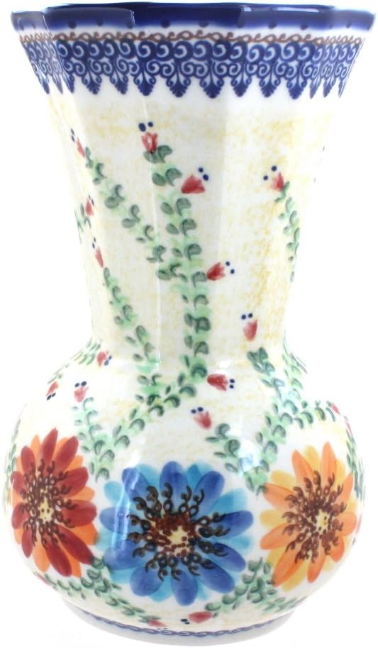 Blue Rose Polish Pottery - Red Scarlett Vase - 9.5" Tall - Hand-Painted Ceramic Flower Vase, Decorative Floral Home & Table Décor