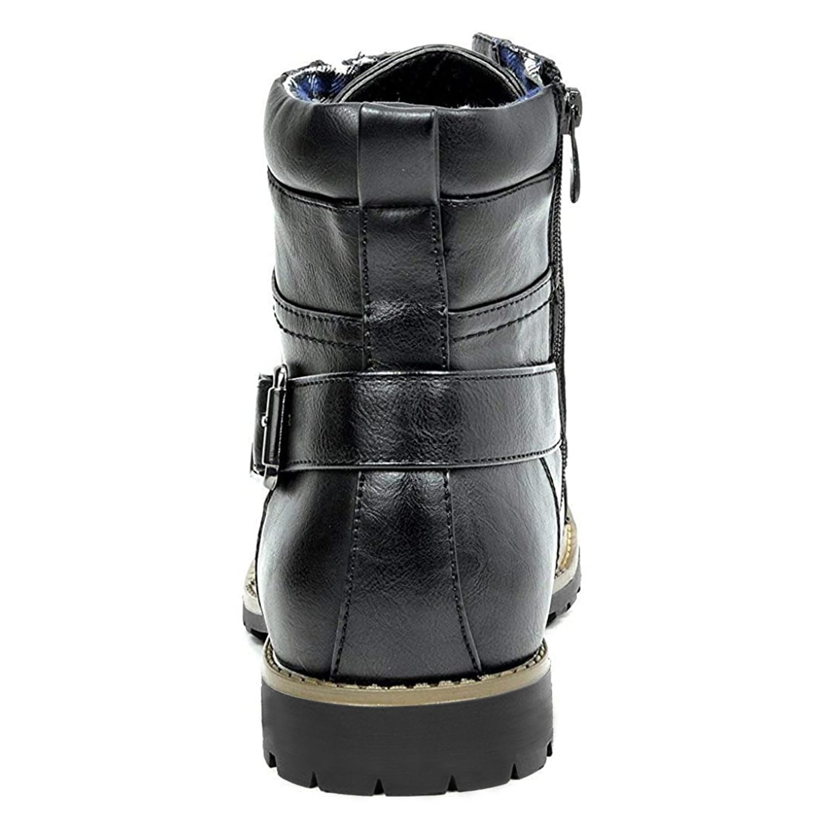 ANUFER Herren Doppelreißverschluss Schnürbare Coole Biker Stiefel | Knöchelhoch, Kunstleder, Vintage Kappe Zehenkappe, Motorradstiefel, Große Größe