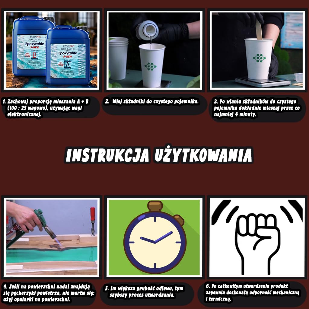 Resin Pro EPOXYTABLE 10 Żywica epoksydowa do odlewów do 10 cm, idealna do drewnianych stołów, dużych odlewów, dzieł sztuki bez pęcherzyków powietrza - 100% Made in Italy - 1,25 Kg