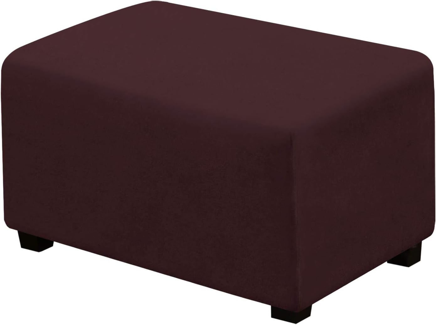 Suede Ottoman Cover Ottoman Slipcovers Removable Footstool Protector Velvet Plush 1 Piece Water Repellent Furniture Protector with Elastic Bottom, Machine Washable(Ottoman Large, Chocolate)