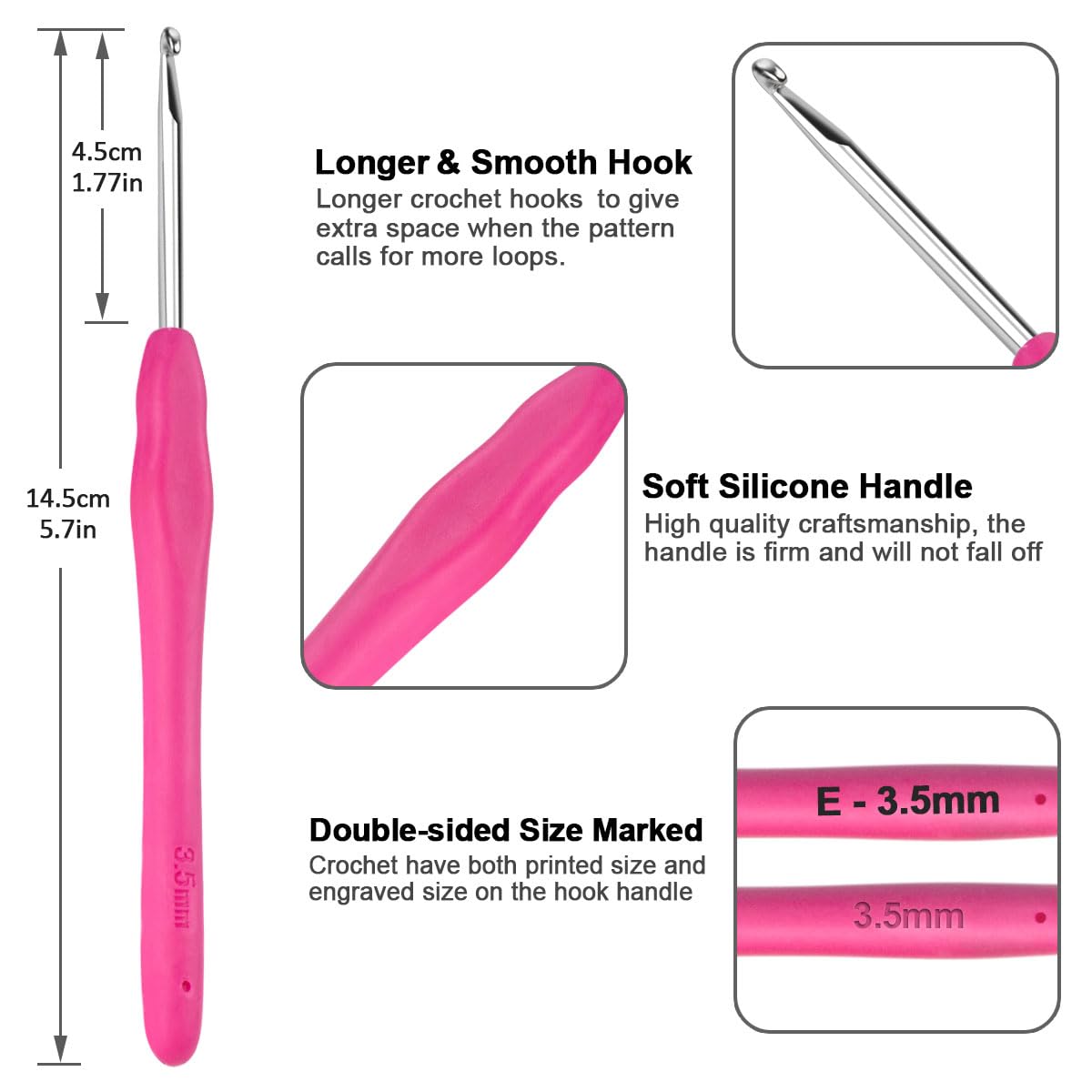 Set 14 Uncinetti Con Accessori - Misure 2.0-10.0mm, Impugnature Ergonomiche In Gomma Per Principianti Ed Esperti - Foto 5