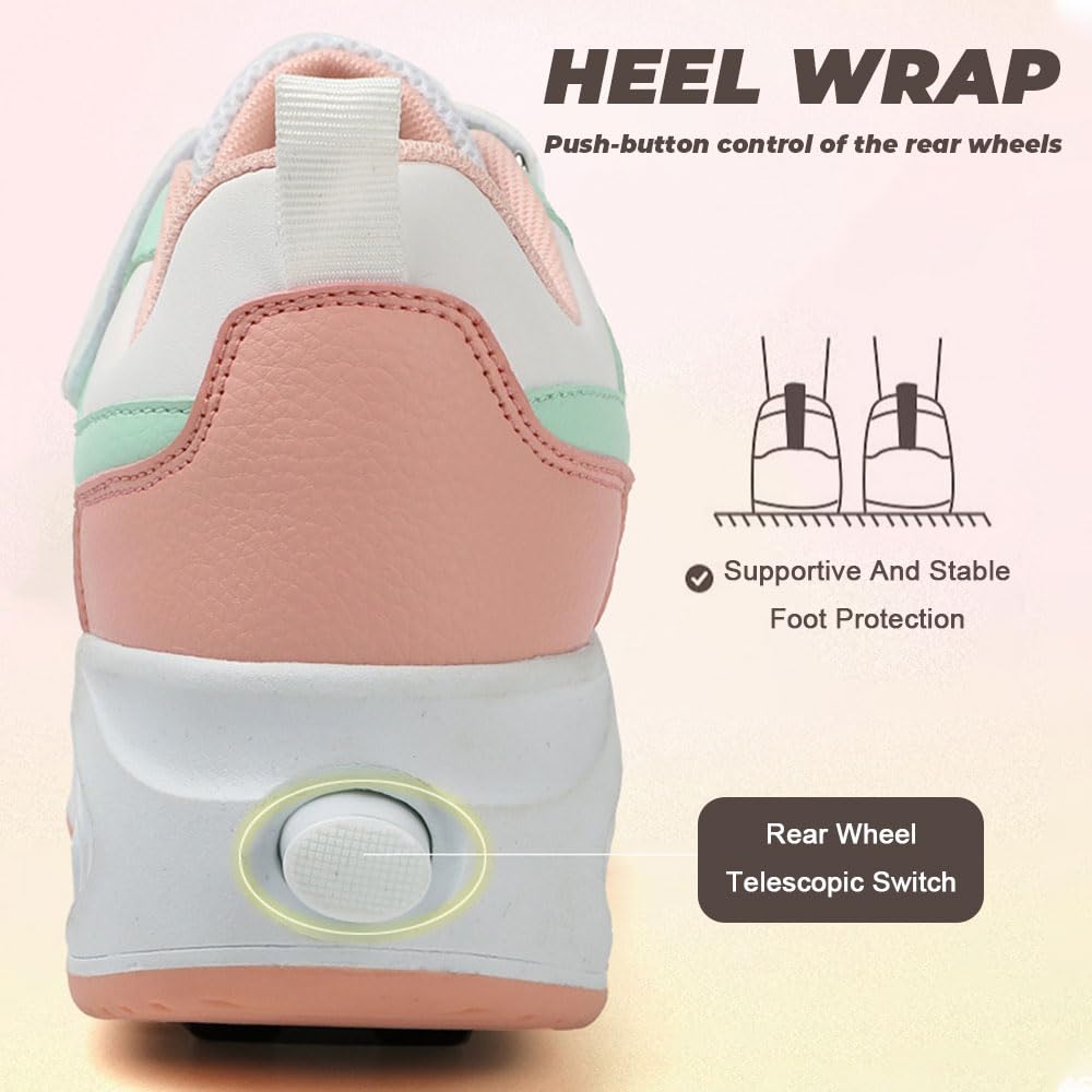 ENEN Zapatos con Ruedas, Zapatillas con 4 Ruedas para Niños y Niña, Zapatillas de Correr al Aire Libre de Patinaje sobre Ruedas Multifuncionales en 4 Ruedas Tallas 31-40 EU