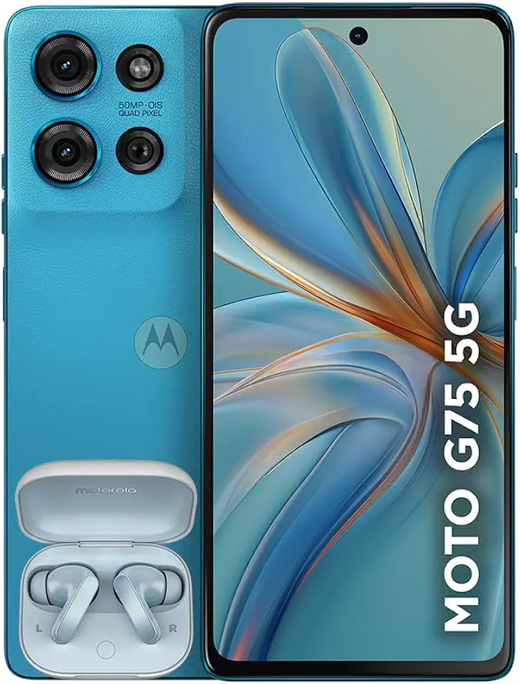 Smartphone Motorola Moto g75 5G + Moto Buds - 256GB 16GB (8GB RAM+8GB Ram Boost) e 50MP Sony Lytia 600 Camera Moto AI Ultrarresistencia militar - Azul Vegan Leather