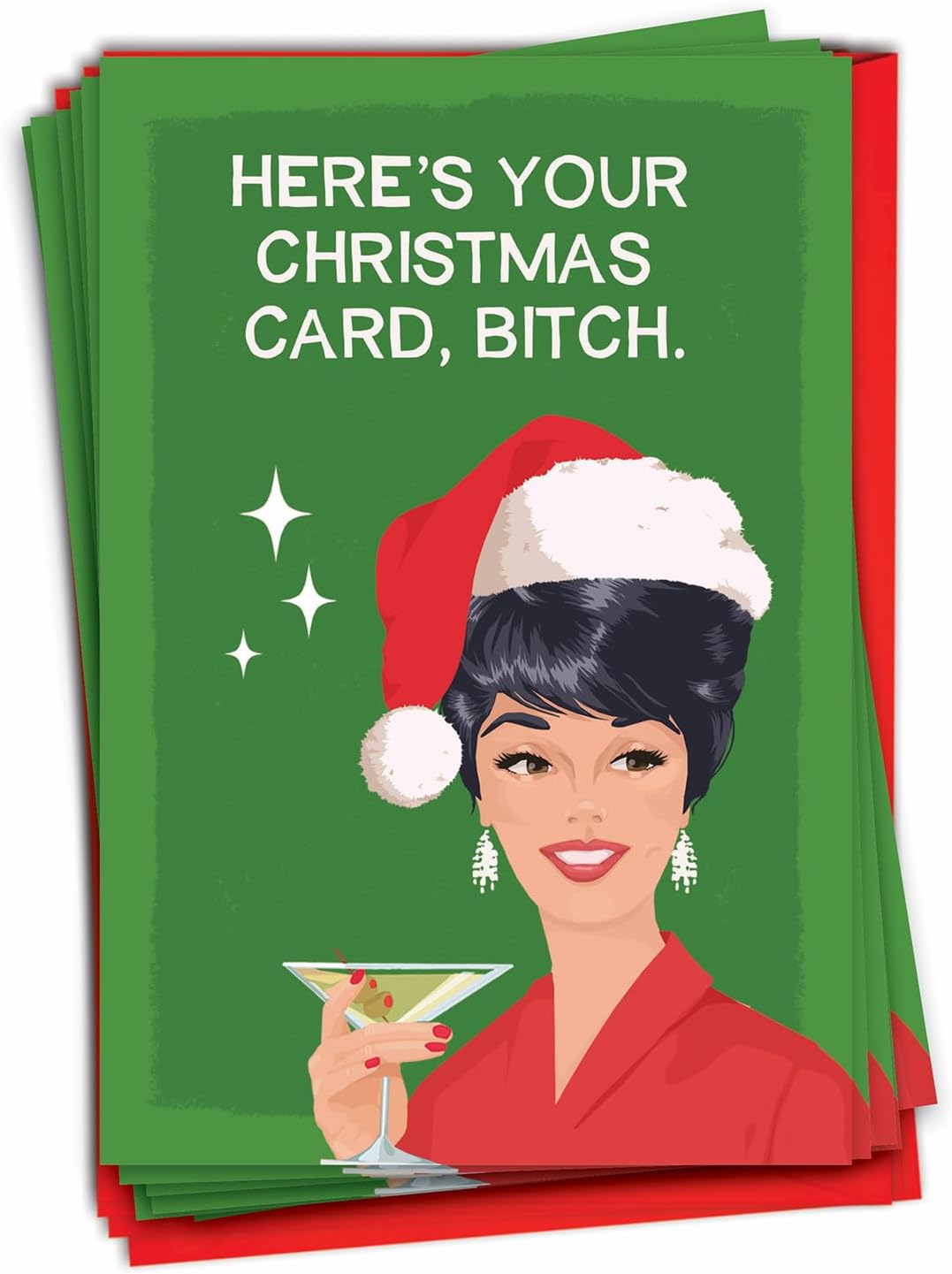 NobleWorks - 12 Funny Christmas Greeting Cards for Adults - Rude Holiday Humor, Boxed Cards with Envelopes (1 Design, 12 Cards) - Your Holiday Card C9533XSG-B12x1