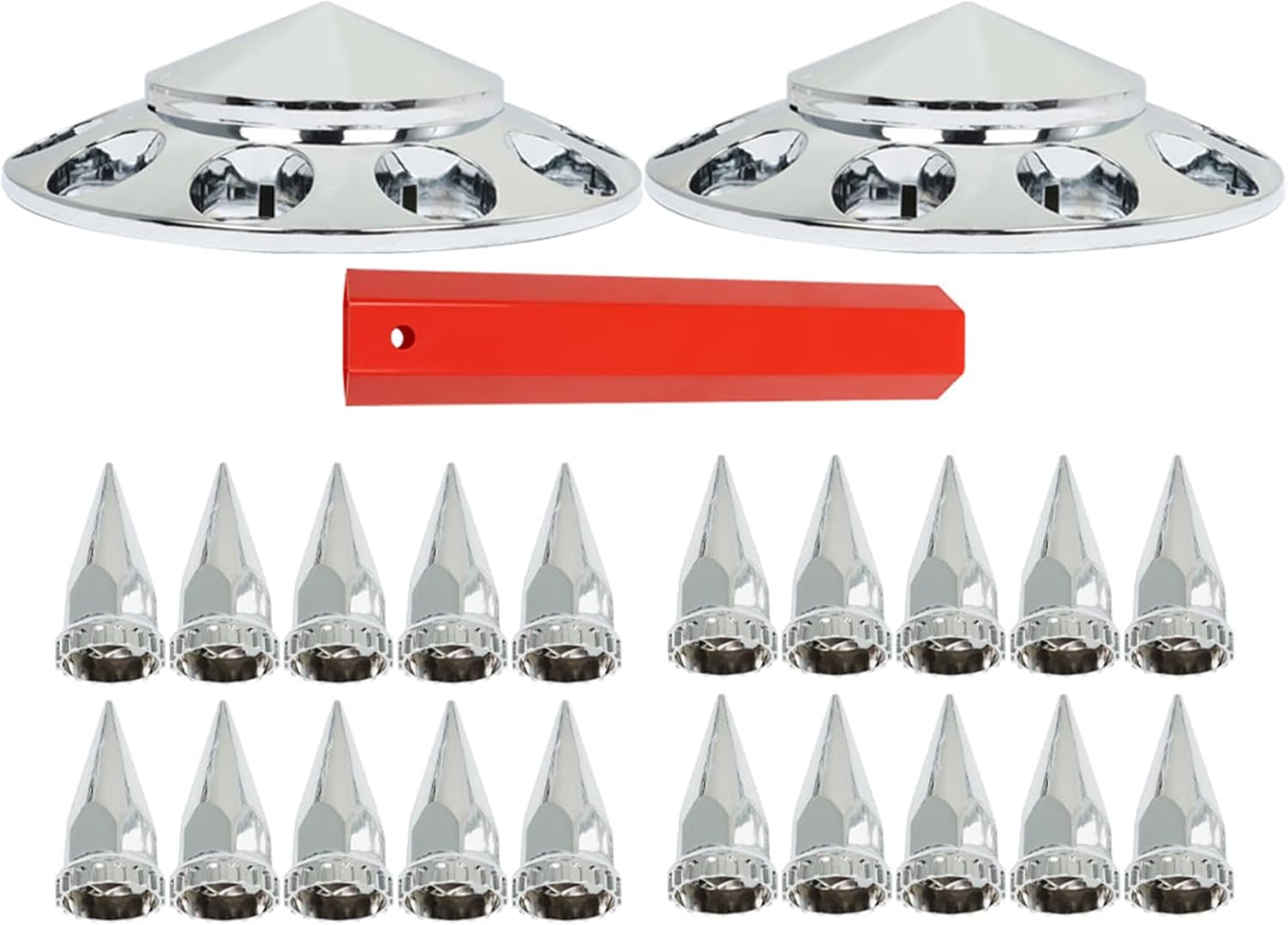 waltyotur 33mm Nut Covers Spiked Front Axle Cover Kits Replacement for Semi Truck ABS Chrome Plastic
