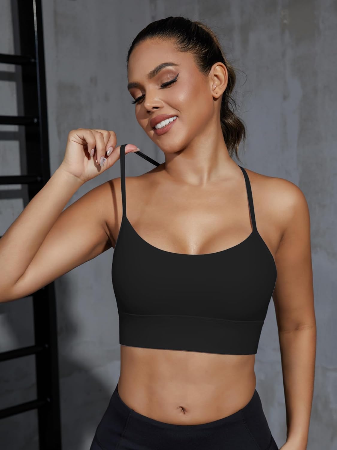 Womens Y Back Sports Bra Padded Racerback Low Impact Wireless Workout Bras - (color: Black, size: X-Large)