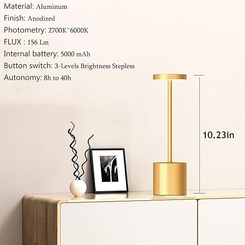 Miniatura 2 de Paquete de 2 lámparas de mesa inalámbricas recargables lámparas de escritorio LED portátiles alimentadas por baterías batería de 5000 mAh hasta 40