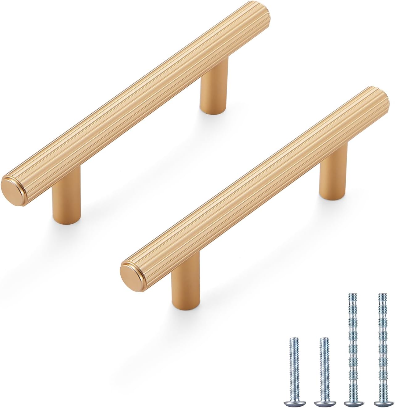 L&lonpa 10 Pack Gold Cabinet Handles – 3 inch/76mm Screw Spacing, Solid Aluminum Knurled Drawer Pulls, Durable Modern Hardware for Kitchen, Bedroom, Bathroom, Dresser