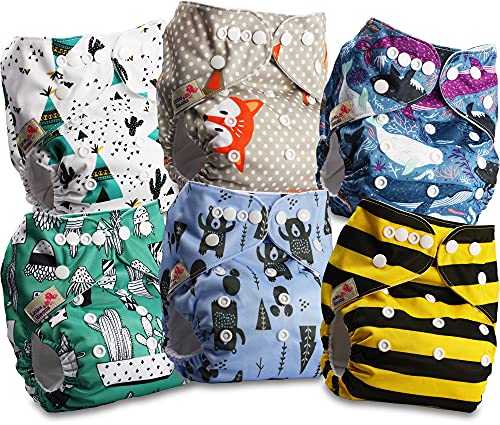 Littles & Bloomz Lot de 6 Bébé Couches Réutilisables en Tissu Couche Lavable à Poche avec Bouton Pression, FLP2-0605