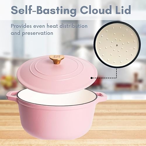 Miniatura 5 de Lexi Home Olla de horno holandés esmaltado de hierro fundido con tapa, 6 cuartos de galón, sartén para salsa, servidor de pasta, olla superior de