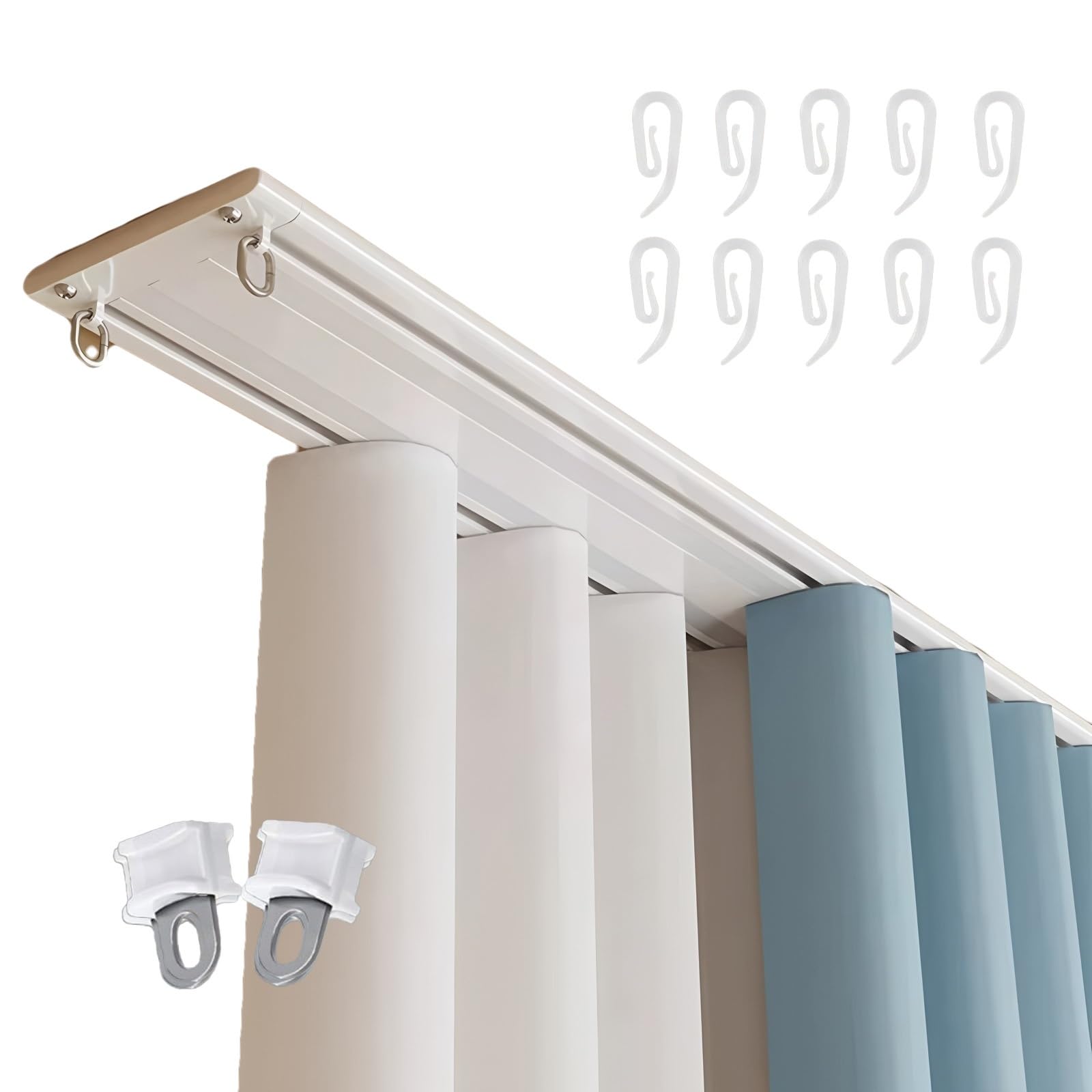 Tringle Rideau Système De Rail De Rideau, Doubles Rails En Alliage D'aluminium, Conception Ultra-mince De 6mm D'épaisseur Avec Rouleau Et Crochet Pour Chambre À Coucher, Salon(Champagne,260cm(102.0in)