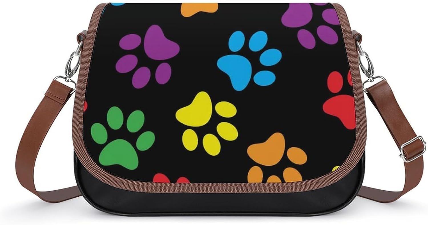 Colorful PrintWomen's Faux Leather Crossbody Bag, Waterproof Wrinkle-Resistant Shoulder Bag with Detachable Strap, Large Capacity Casual Handbag, Fashion Daily Purse for Shopping Work Dating, Ideal Gi