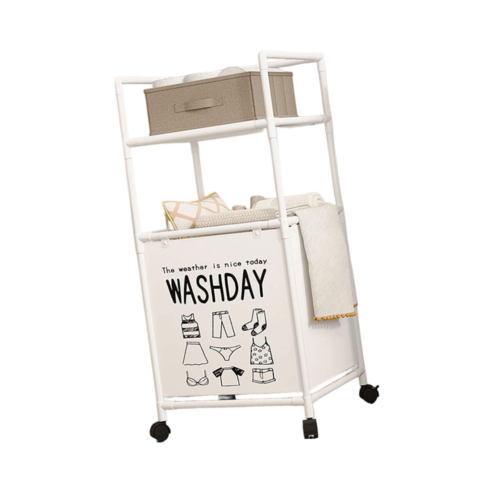 hogtnd Collapsible Laundry Basket with Rolling Wheels, Multiple Shelf Designs, Space Saving Laundry Basket for Small Spaces, Bathroom Laundry Box