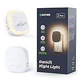 AUVON Plug-in LED Backlit Night Light with Motion Sensor & Dusk to Dawn Sensor, Dimmable Warm White Nightlight with 1-50 lm Adjustable Brightness for Bathroom, Bedroom, Hallway, Stairs (2 Pack) A-warm