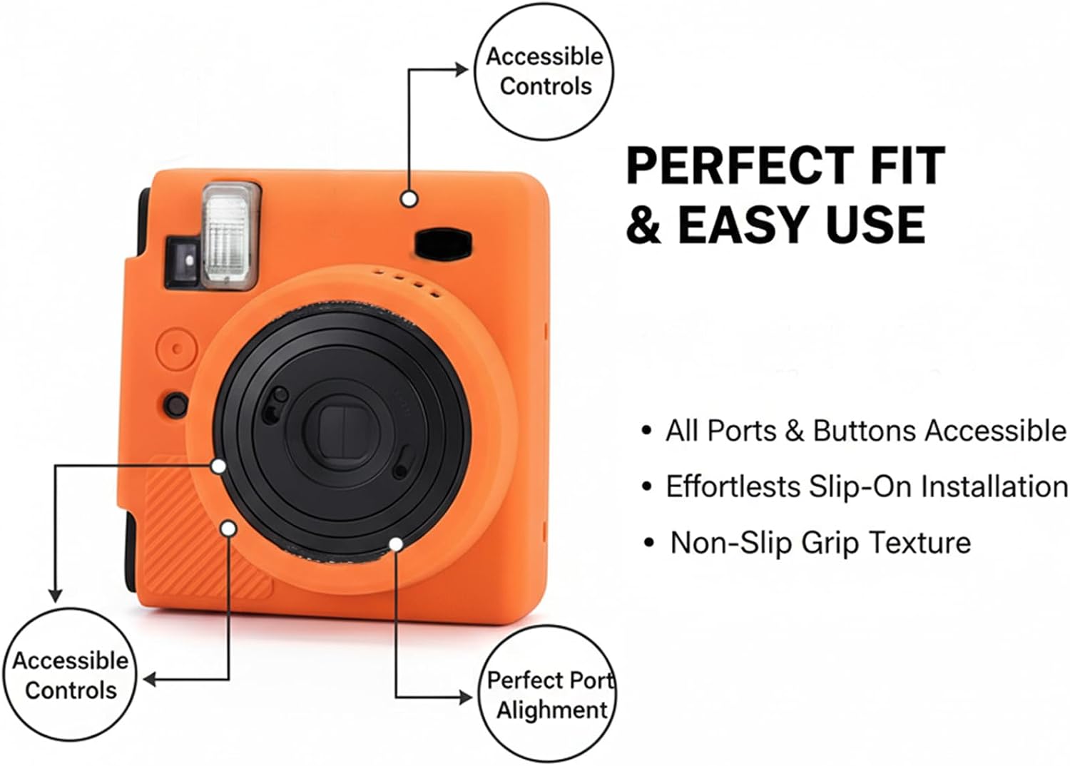 Protective Camera Case Compatible with Fuji Instax Mini 40, Custom Fit Silicone Cover Bag, Compact Lightweight Carrying Storage, Orange image 3