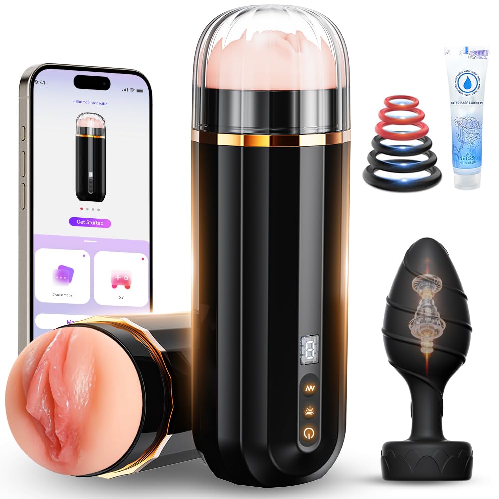 Masturbatore per Uomo Sex Toys per coppie, set con 10 modalità, plug anale e anello penieno, masturbatore maschile automatico Sexytoysys Uomo per Controllo dell'APP Dildo Vibratoreper Donna