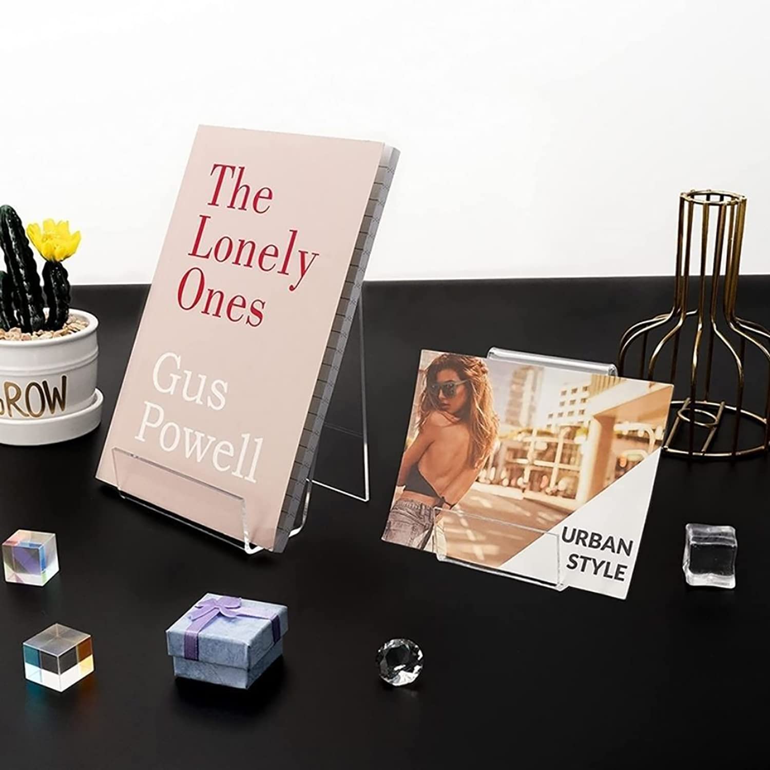 ASelected Confezione Da 6 Supporti Per Libri In Acrilico Trasparente - Espositori Per Libri, Ricettari, Album Fotografici E Riviste (75x90x105 Mm) - copertina