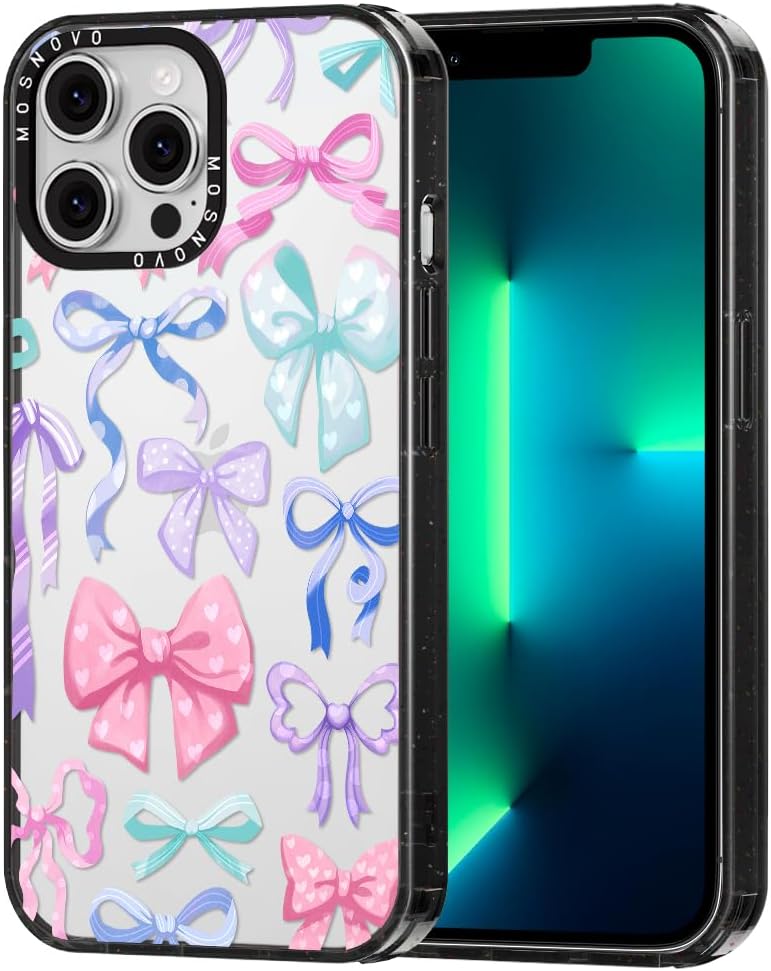 MOSNOVO Case for iPhone 13 Pro Max, [10ft 4X Military-Grade Drop Protection] Durable & Shockproof Phone Case Cover Design for iPhone 13 Pro Max - Bows - Clear Black
