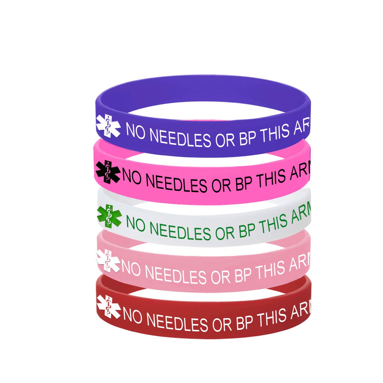 5 Color Pack-Personalized Engraved Medical Alert ID Jewelry Food Drug Allergy Bracelets,100% Silicone Rubber ID Survivor Bracelet Band,Emergency Contact Bracelet,Diabetes Bracelet,5.5"-7.9"