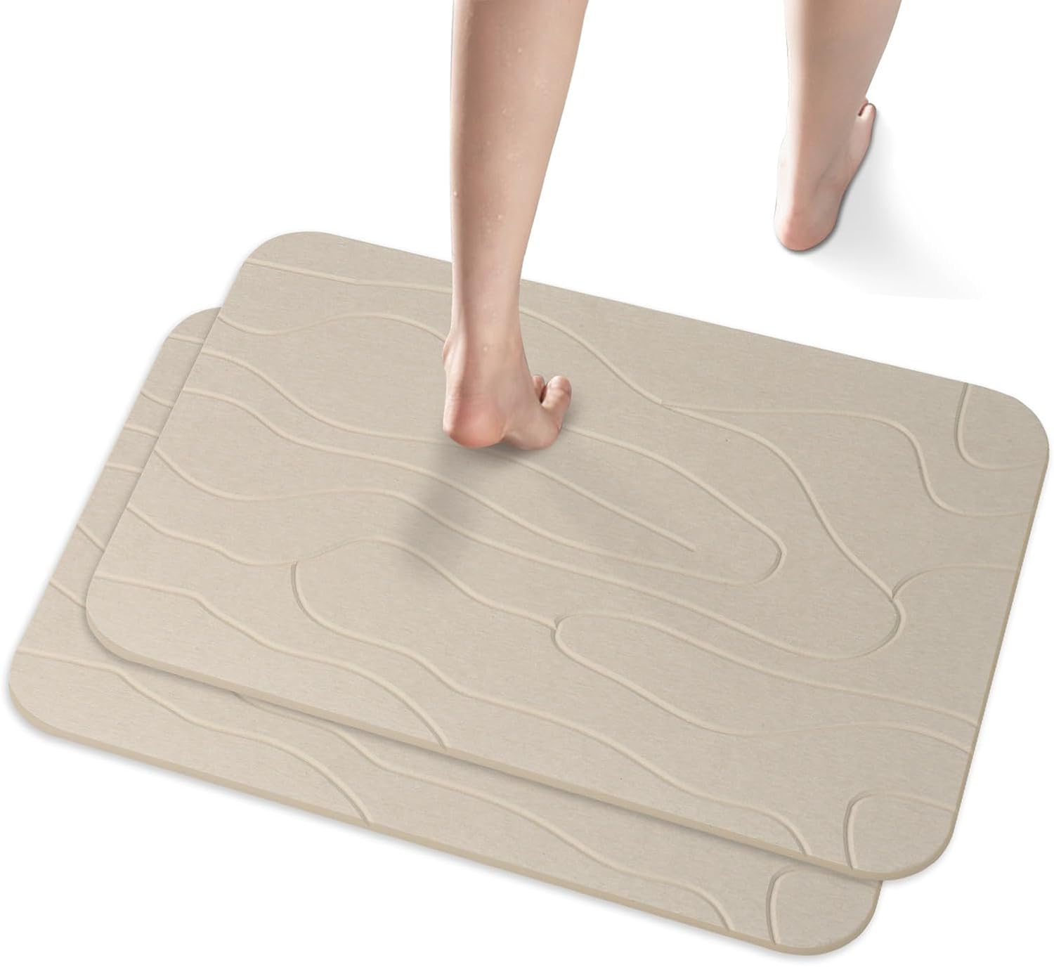 2 Pack Diatomaceous Earth Shower Mat, Stone Bath Mat, Nonslip Super Absorbent Fast-Drying Hard Bath Mat for Bathroom Shower Floor, 32 x 20 inch, Grey and White Pattern