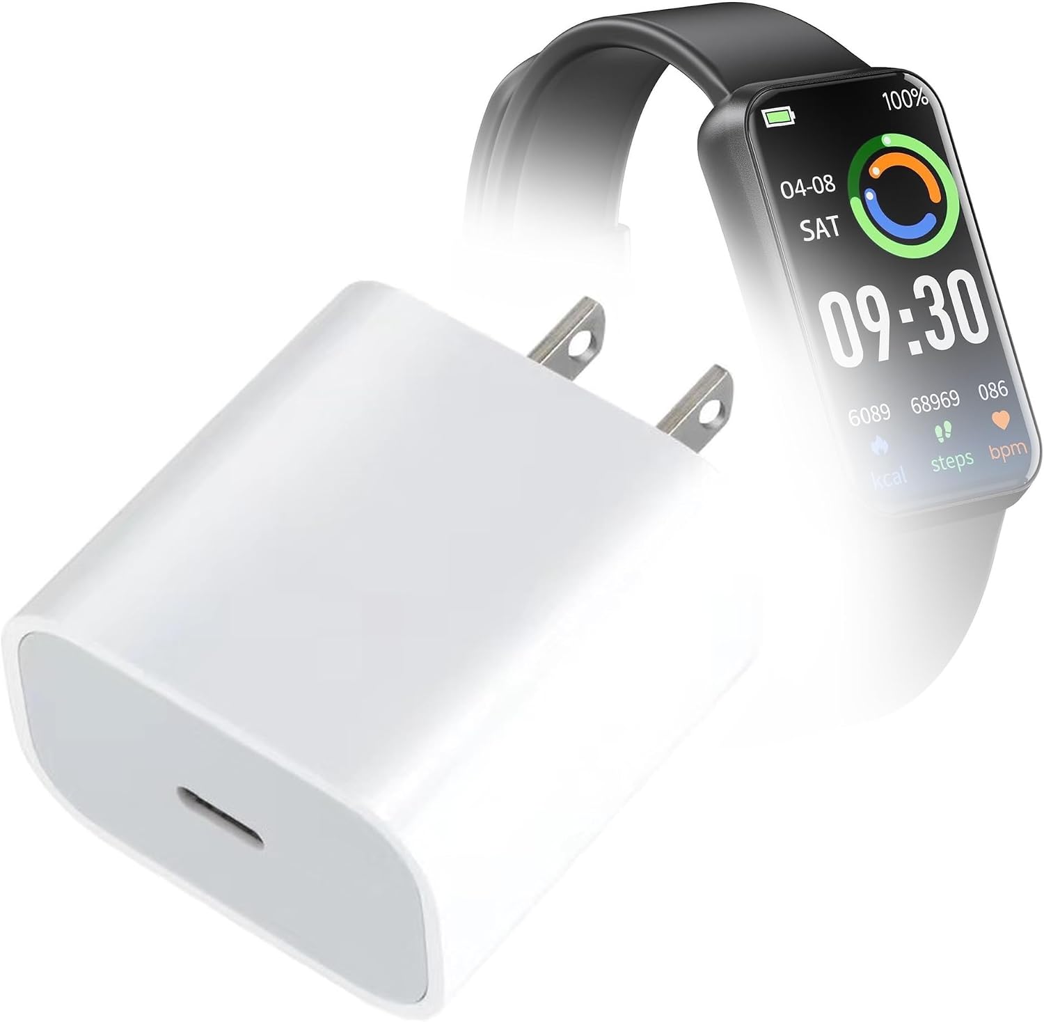 BoxWave Charger Compatible with USMECBL Fitness Tracker(1.47 in) - PD GAN miniCube (30W), 30W Tiny PD GAN Type-C Wall Charger - Winter White