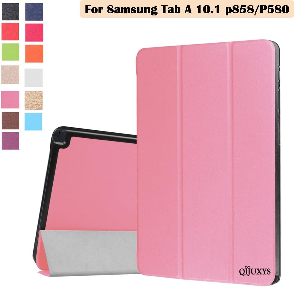 Qijuxys Galaxy Tab A 10.1 with S Pen case - Ultra Lightweight Slim Smart Cover Case with Auto Sleep/Wake for Samsung Galaxy Tab A 10.1 with S Pen P580/P585 Tablet (Pink)