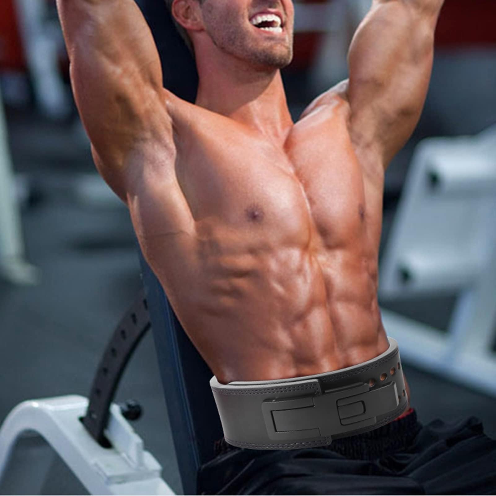 OQHAIR Weightlifting Adjustable Lever Belt 13MM Men's Squat Deadlift Leather Waist Support Power Weightlifting Lever Buckle Fitness Accessories (M: 80-95cm(31.49-37.4inch), Black)