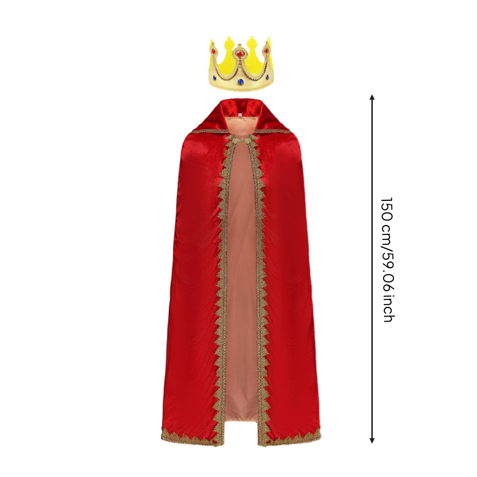 Mantello per Bambini Mantello Regale Costume Tunica Corona in Poliestere con Collo Alto Apertura Frontale E Finiture Ornate Adatto per Recite