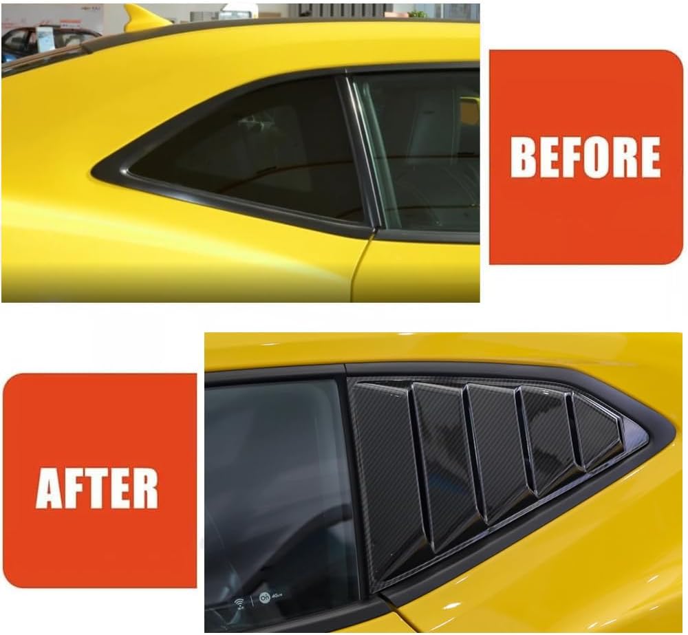 2Pcs Rear Side Window Louvers Air Vent Scoop Sun Rain Shade Cover Blinds Trim Compatible with Chevrolet Camaro 2008-2015 Exterior Accessories (Carbon Fiber Look)