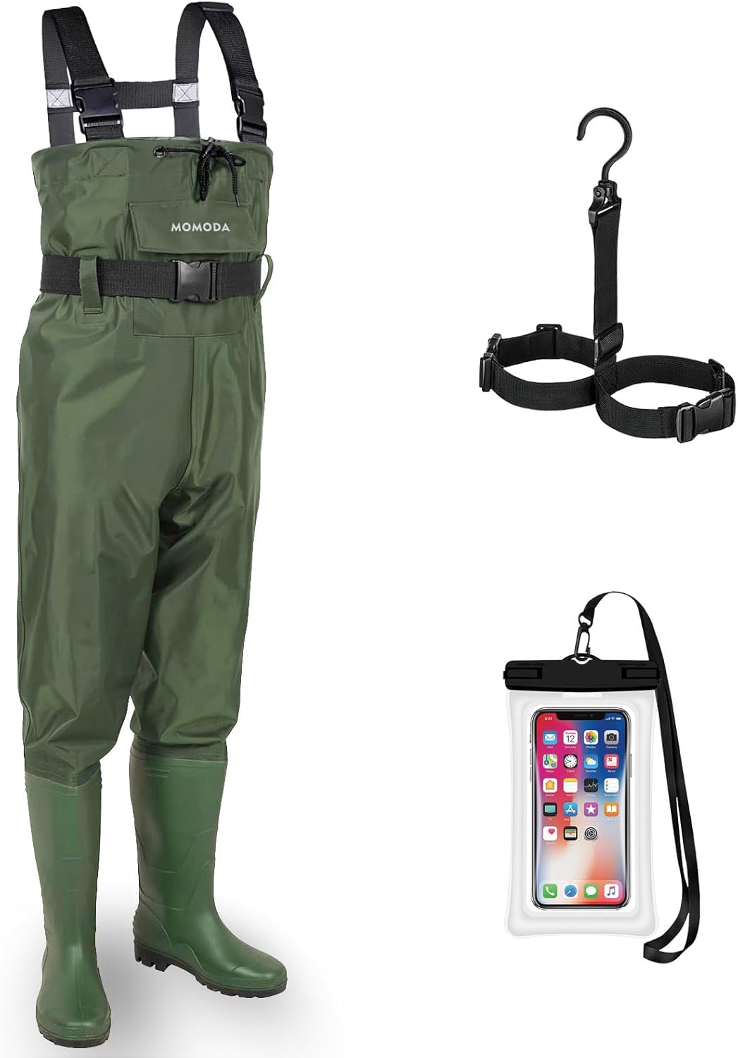 MOMODA 2-Ply Nylon/PVC Waterproof Chest Waders with Boots – Lightweight Fishing & Hunting Waders for Men and Women