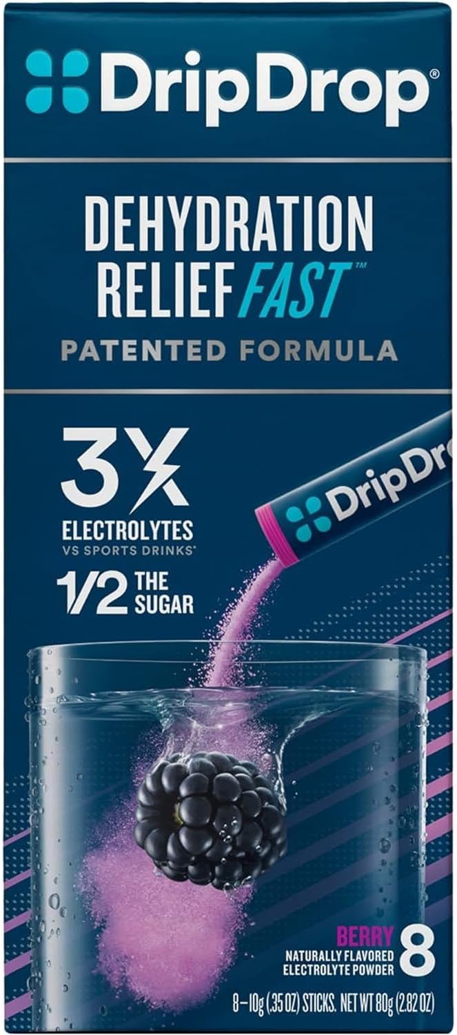 DripDrop ORS Electrolyte Hydration Powder Sticks, Berry, 10g Sticks, 24 Count