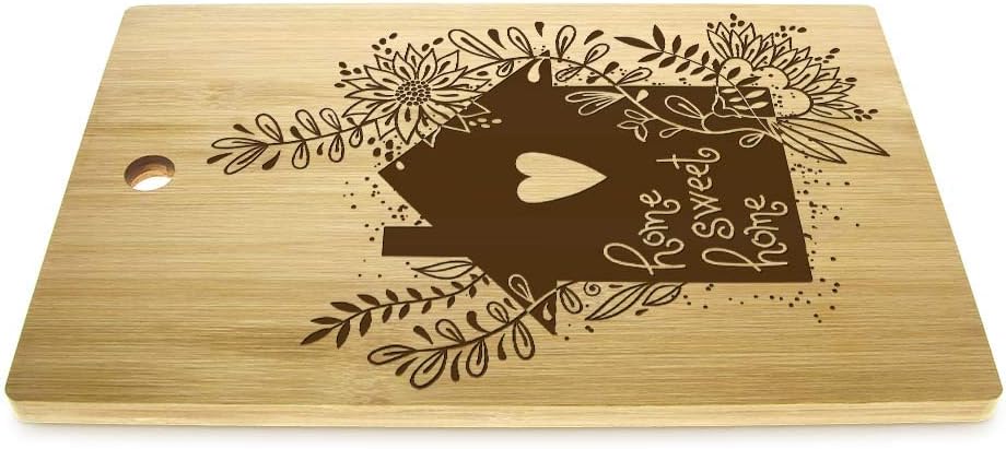 The Geeky Days Floral House Home Sweet Home Wood Wooden Cutting Board Block Custom Laser Engraved Bamboo Chopping Board First Home Housewarming Gift for Couple