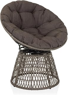 Sillón Papasan con cojín, sillón Giratorio de Exterior WEAVORA sillón de ratán Giratorio 360° para jardín balcón salón, Gris