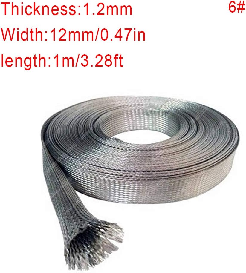 Tinned Copper Braid, Tinned Copper Metal Braid, Anti-Oxidation Grounding Wire, Length: 1M,8#: 15x1.5mm
