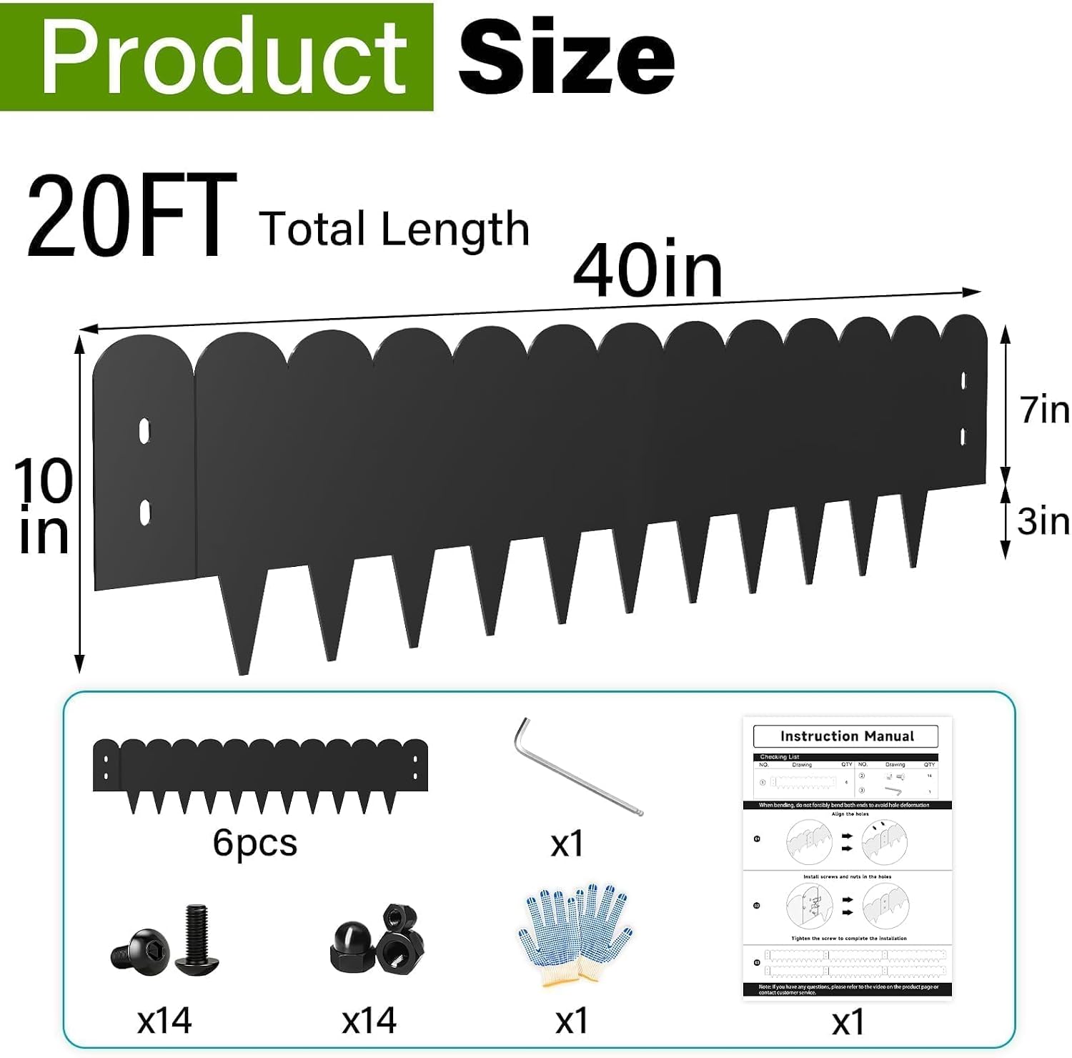 Black Steel Landscape Edging 20FT Kit – Metal Garden Edging with Scalloped Design, 10 Inch Galvanized Lawn Edging for Raised Garden Beds & Flower Bed Borders