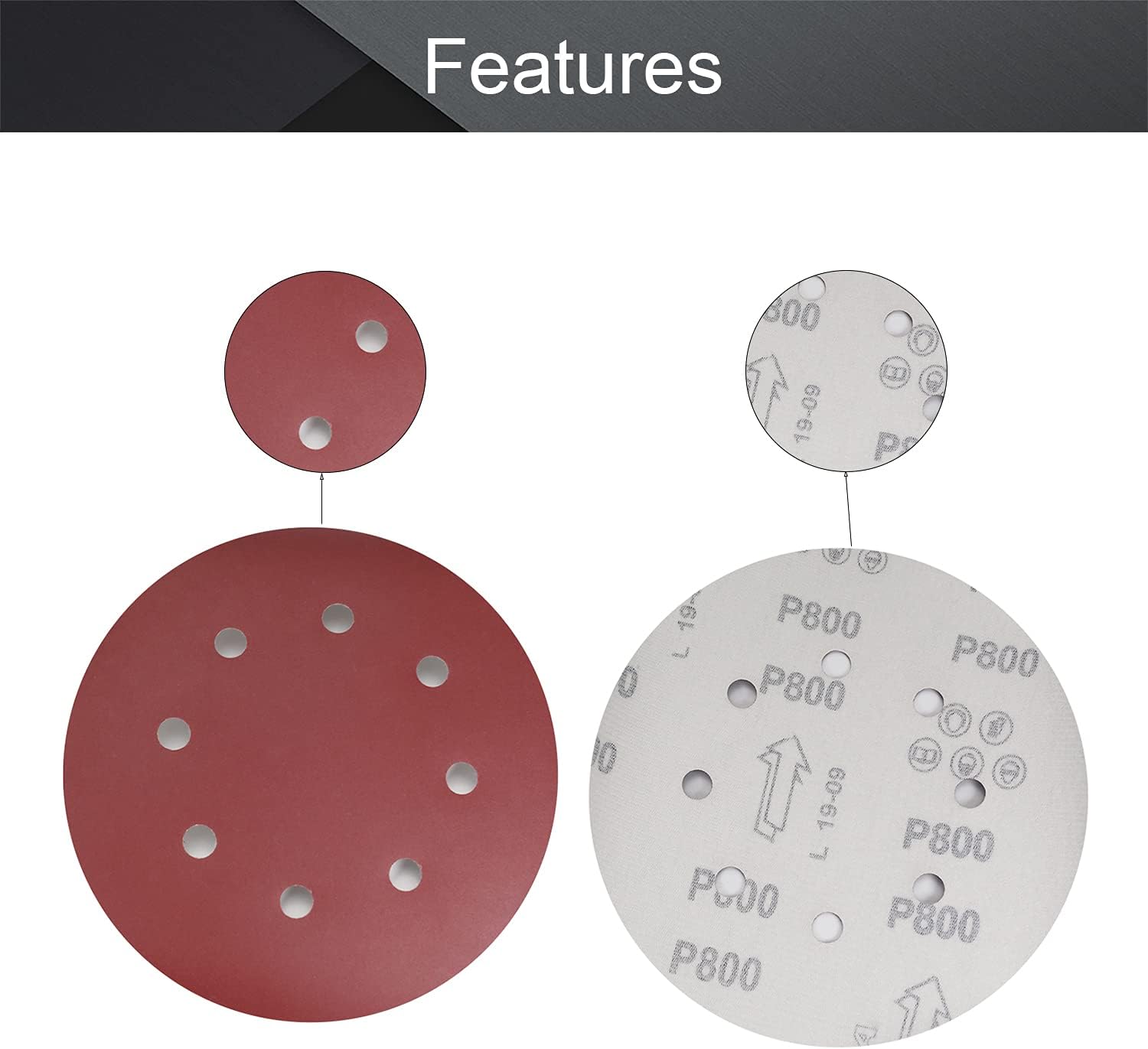 Utoolmart 10pcs 7 Inch 8 Hole Hook and Loop Sanding Disc 800Grit Flocking Sandpaper for Random Orbit Sander