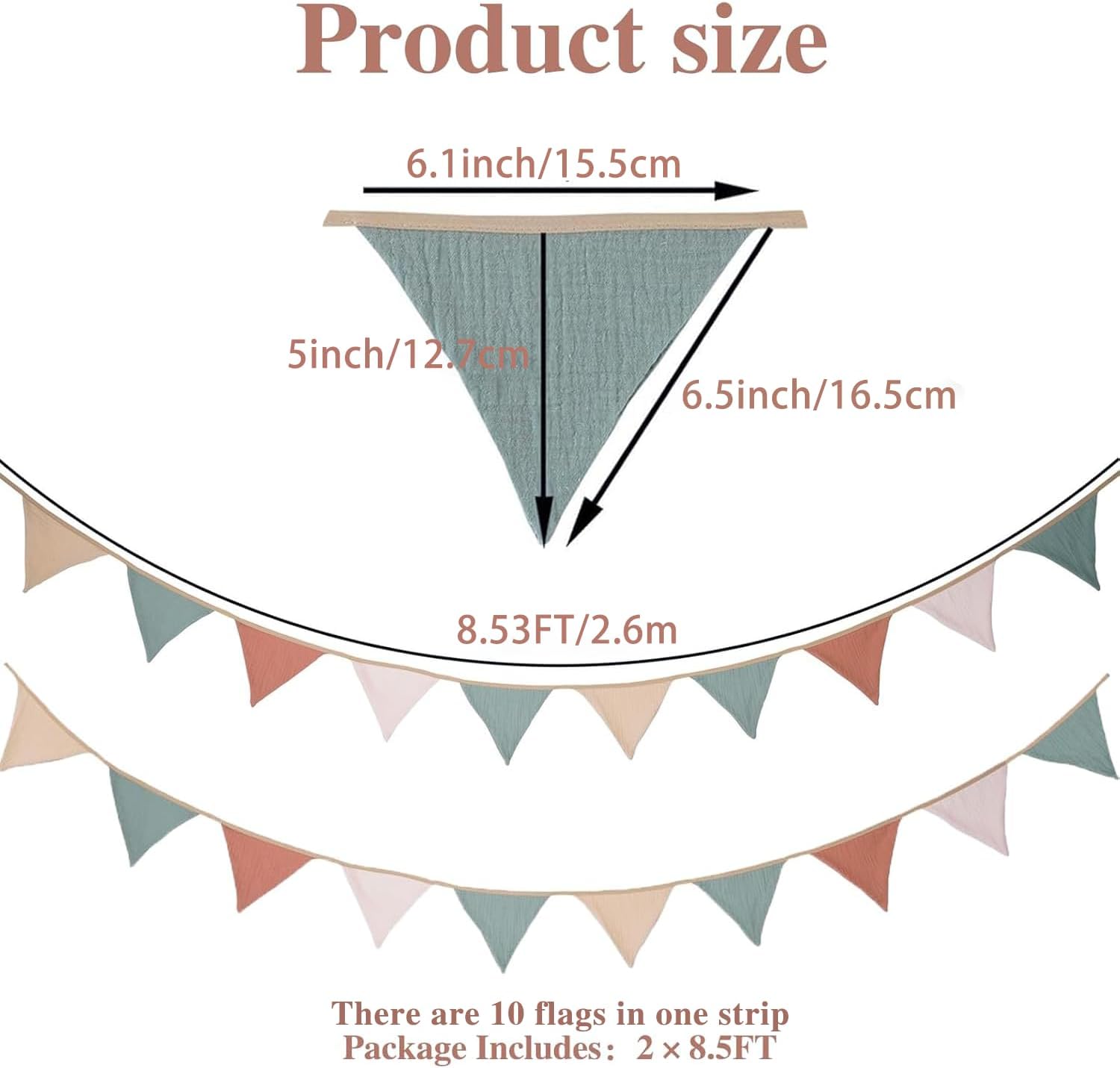 17 ft Pennant Banner Flags, Toddler Boy and Girl Room Decor Pennant, Nursery Fabric Garland Triangle Bunting Flag Baby Banner for Decor Baby Birthday Boho Wedding Shower Party (Pastel Candy, 2PCS)
