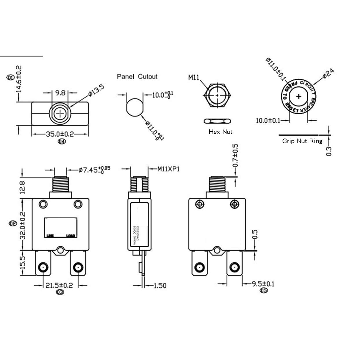 Protecteur Thermique 10A AC125/250V DC32V – Bouton-poussoir Réarmable, Neuf