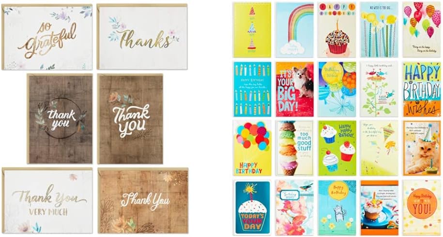 Hallmark Thank You Cards and Birthday Cards Assortment (68 Cards with Envelopes)