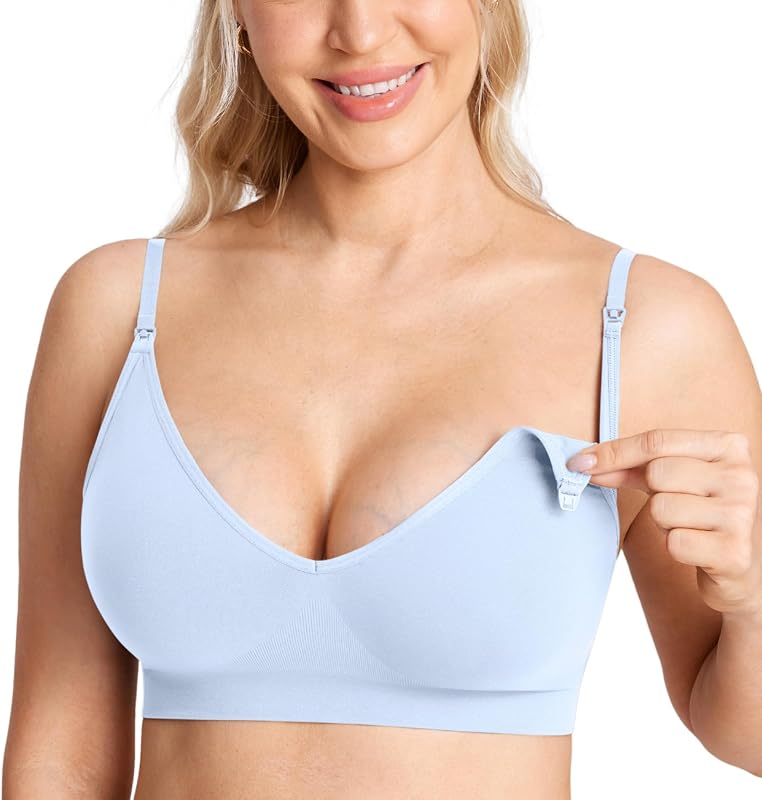 MOMANDA Seamless Nursing Bras for Breastfeeding | Maternity sleep bralettes, V neck, Wireless, Comfortable, For women