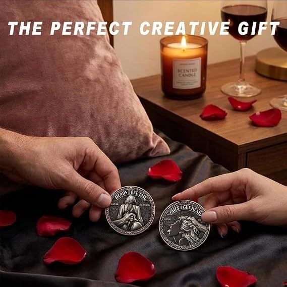 Heads I Get Tail/Tails I Get Head Commemorative Coin, Funny Heads and Tails Challenge Coin, Double-Sided Lucky Token for Date Night Ideas, Humor Prank Gift for Couples, Collectors (A)