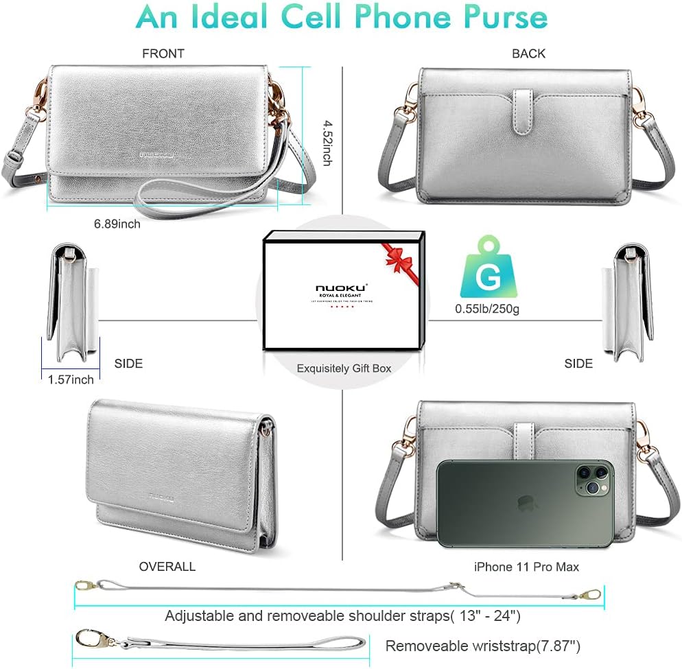 nuoku Women Small Crossbody Bag Cellphone Purse Wallet with RFID Card Slots 2 Straps - Image 3
