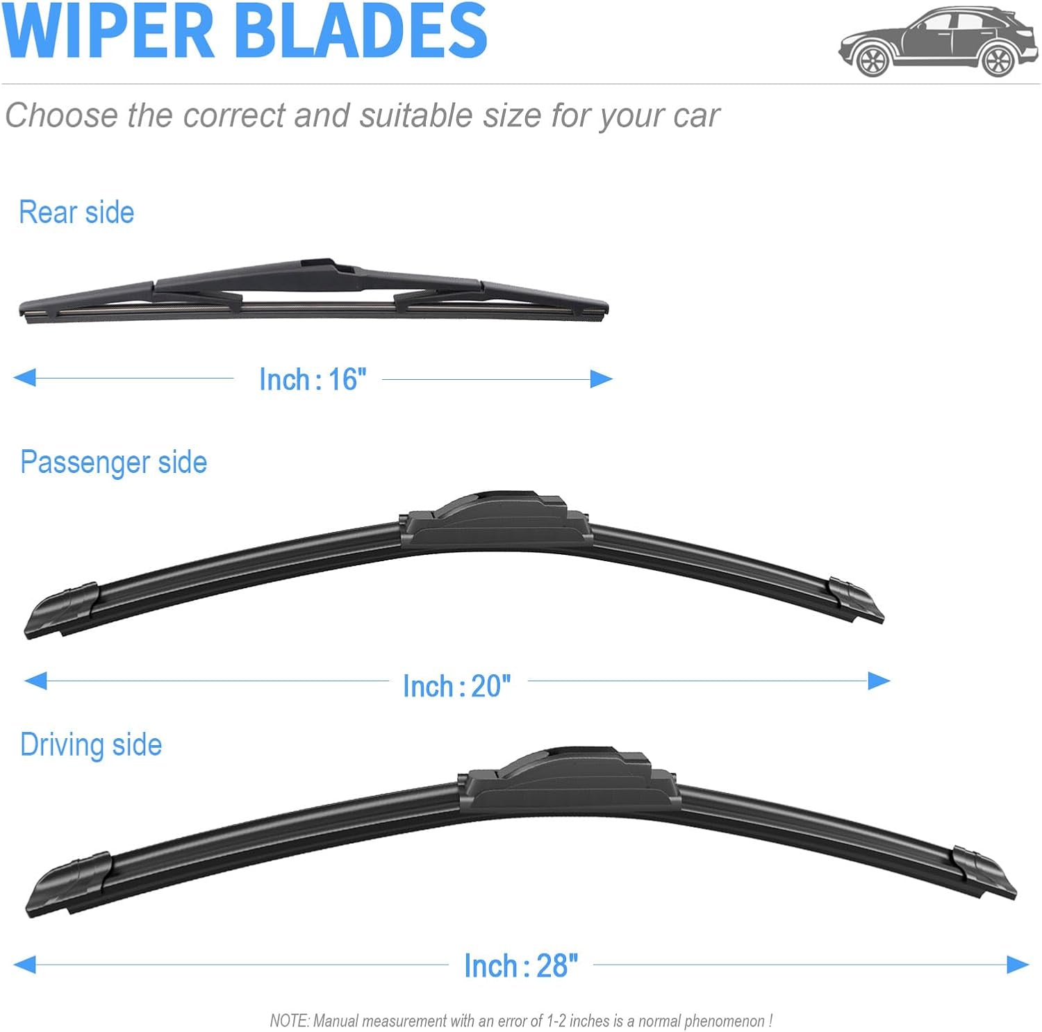 Gavimnal® 28"+20"+16" Silicone Wiper Blades Replacement For Toyota Sienna 2011-2020,All-Season Front Rear Windshield Wiper Blades(Set of 3)
