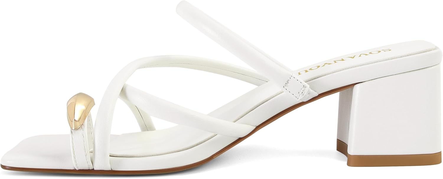 SOVANYOU Strappy Heeled Sandals for Women Toe Ring Chunky Block Heels Womens Wedge Sandals Opened Square Toe Casual Dressy Shoes - Image 4