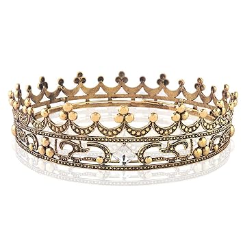 Full Crystal Queen King Wedding Queen Princess Prom Tiara Round Crown For Wedding Prom Bridal Party Costume Dark Gold