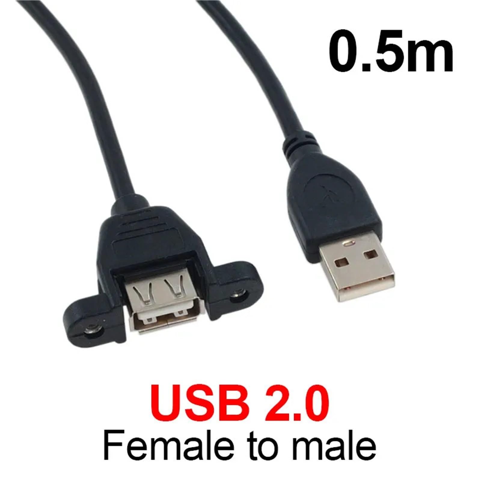 Cable de extensión USB 2.0 USB 3.0 macho a hembra, extensor de sincronización de datos, sin tornillo, conector de montaje en panel, 1 unidad (USB 2.0 F-M 0.5 m)