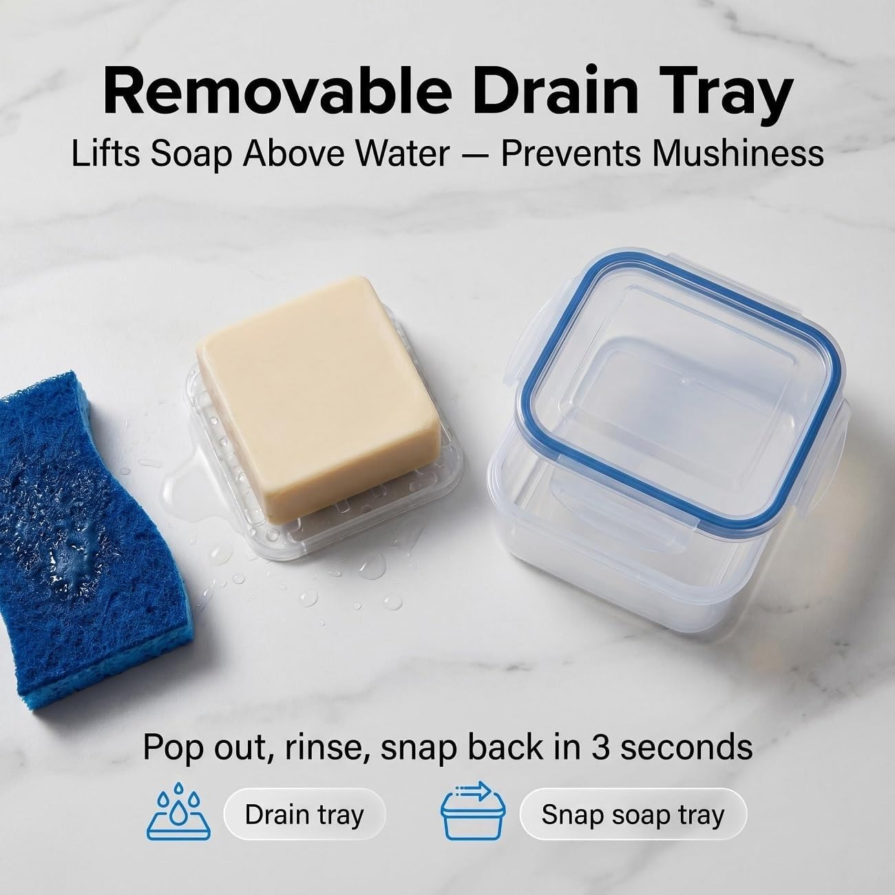 Square Travel Soap Container, Leak-Proof Drainage Soap Box with Lid, Easy-Clean Case for Shower or Home Organization (1, Clear Blue) image 4