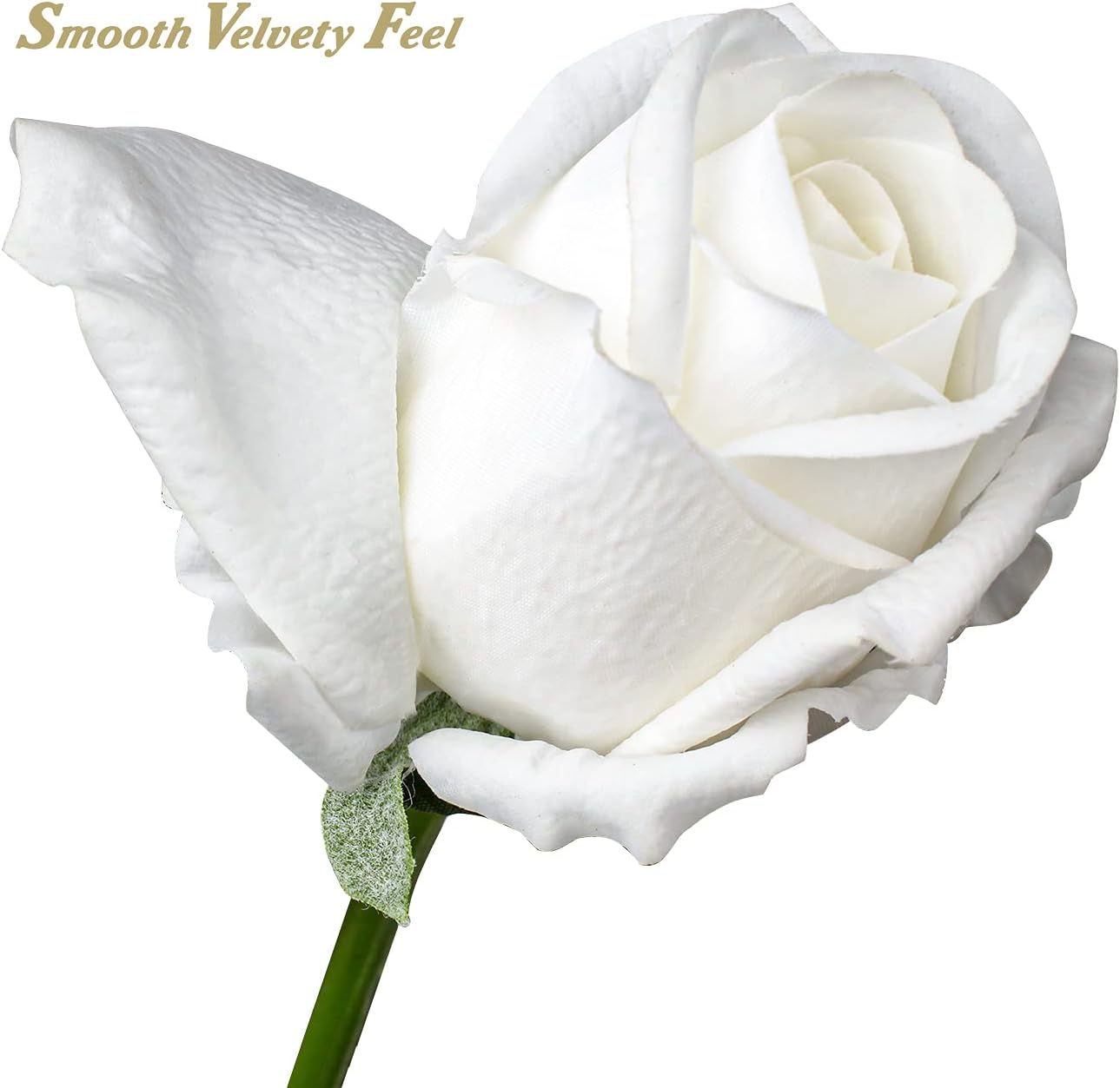 DILATATA Artificial Realistic Roses White Flowers 24" Real Touch Silk Roses Bouquet Long Stems Rose Fake Roses Decor for Home Party Wedding Table Centerpieces Roses Realistic - 5 Pcs - Image 2